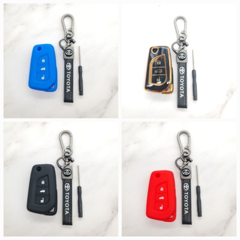 Toyota Innova Fortuner Hilux Altis Silicone Flip Key Cover Keychain