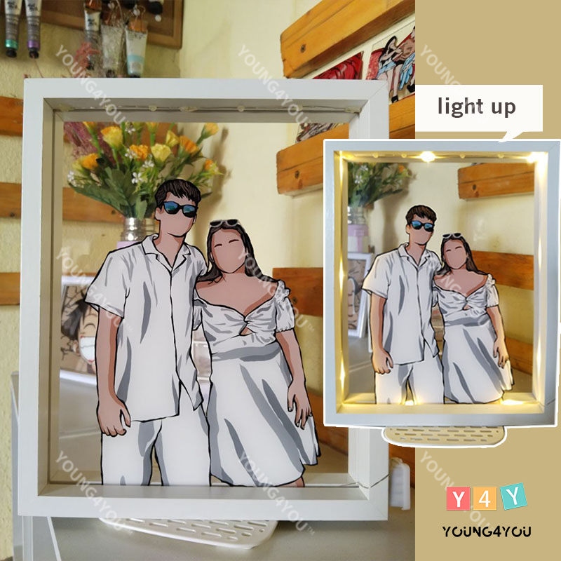 Picture Frame Hollow Frame With LED Lights Wooden Photo Frame Table ...