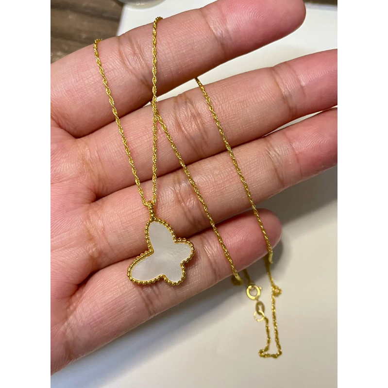 PAWNABLE 18K Saudi Gold Rope Chain Necklace with Butterfly Pendant