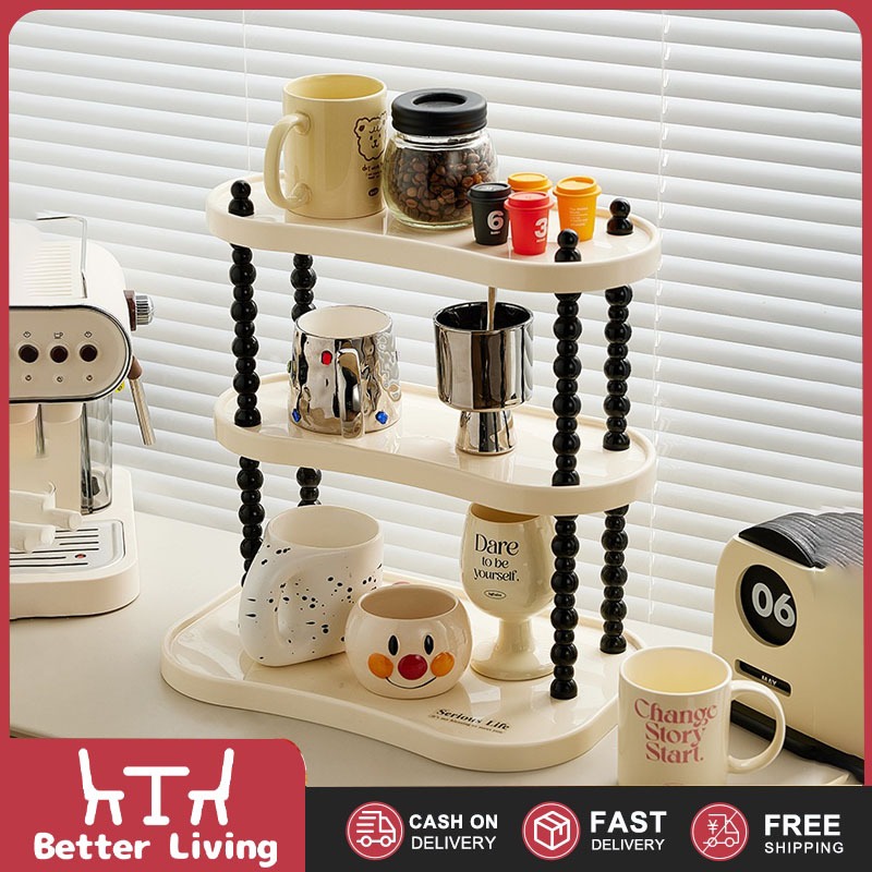 Nordic double-layer rotating desktop storage rack cream style ...
