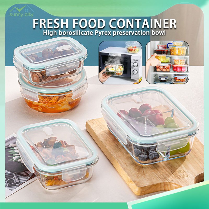 Glass Lunch Box Airtight Leakproof Crisper Leakproof Microwaveable Oven ...