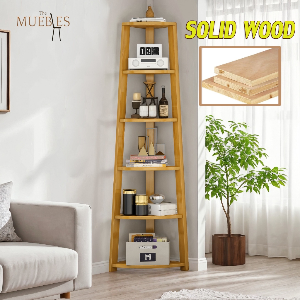 4/5/6 Layer Solid Wood Corner Rack Storage Rack Bookshelf Flower Stand ...