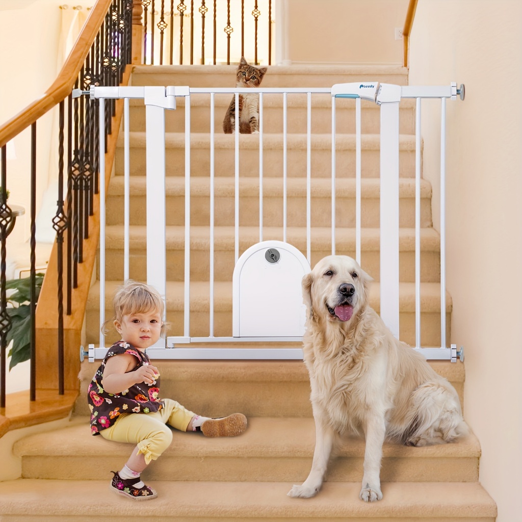 Automatically Closing Baby Safety Gate With Kitten Door Safe Stair