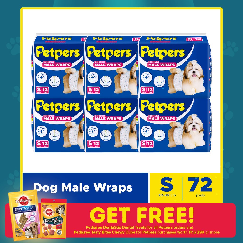 Petpers Male Wraps Small 12's x 6 Packs (72 pcs) - Pet Male Dog Diapers ...
