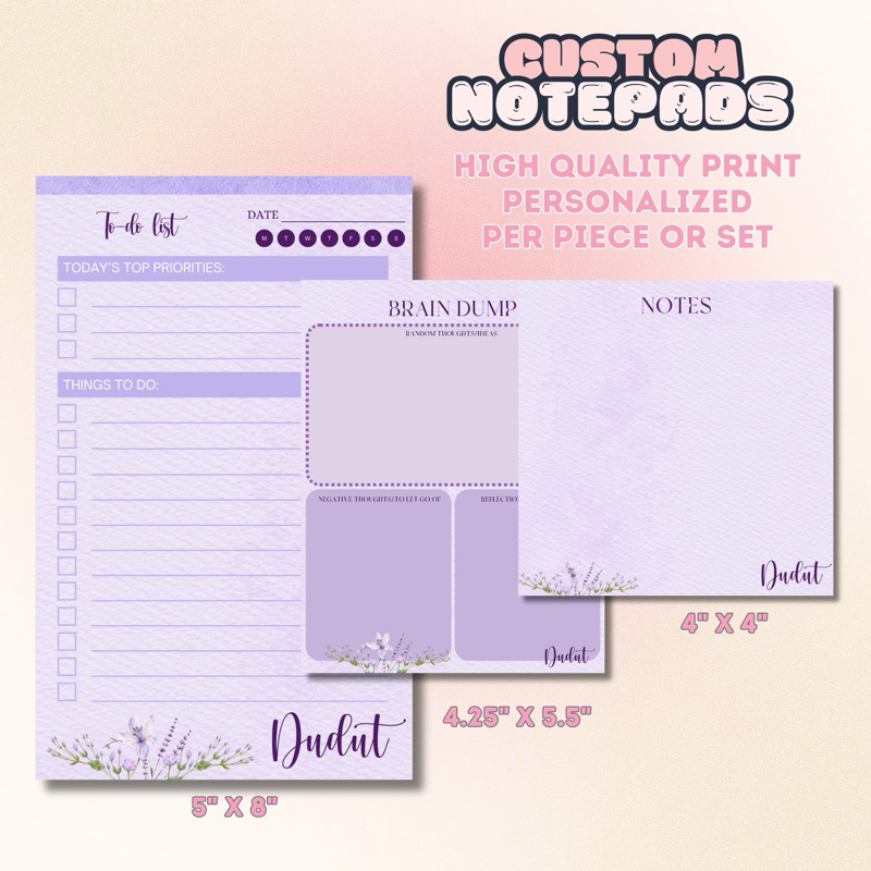 Custom Notepads (5”x 8” 4”x 4” 4.25” x 5.5” Sizes) | Shopee Philippines