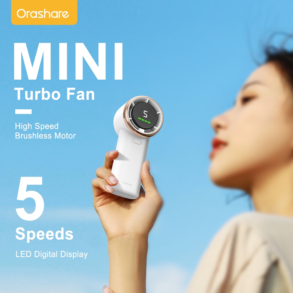 Orashare HF03 Mini Fan Rechargeable High Speed Turbo Fan Strong Wind 5 ...