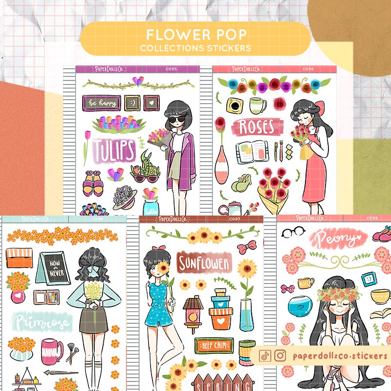 Flower Pop Paperdollzco Planner Sticker Collections | C095 C096 C097 ...