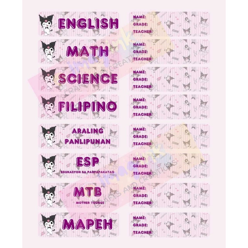 Notebook Subject, Name, Grade, Teacher Label Stickers Shopee Philippines