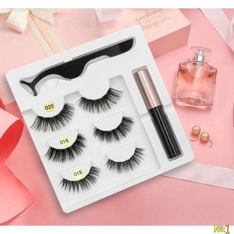 【SUN】3Pairs Magnetic Eyelashes Set Natural long 3D Faux Magnet Eye ...