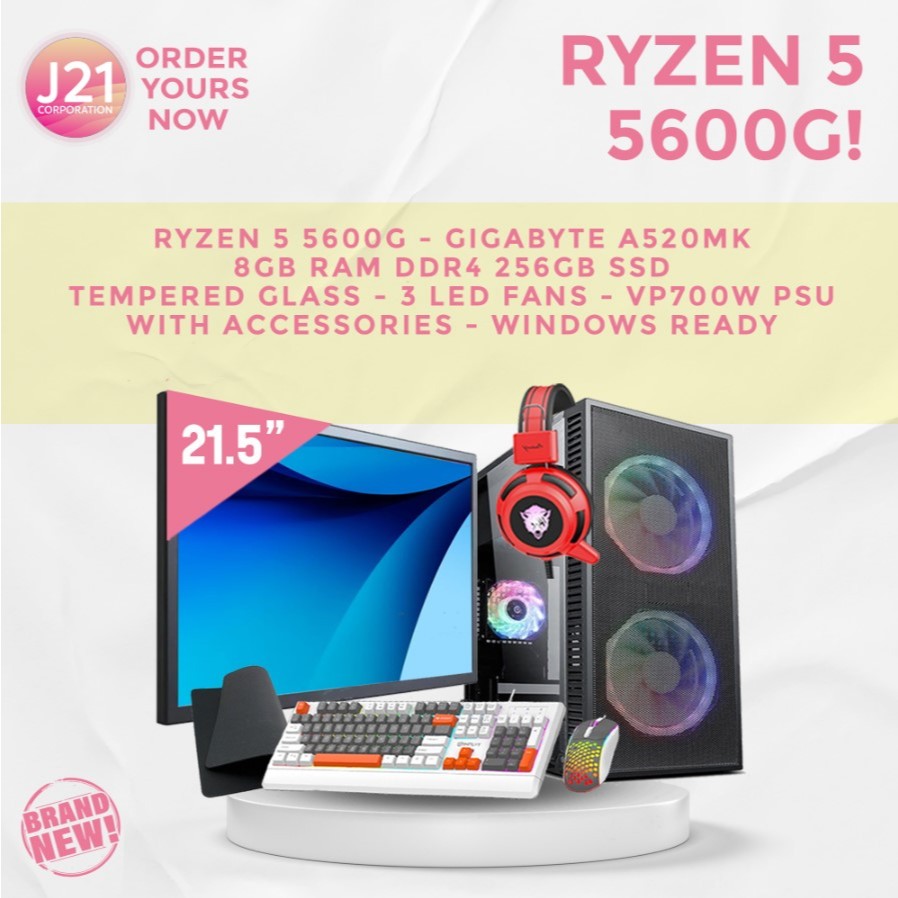 Gaming Set Ryzen 5 5600G Gigabyte A520MK 8GB Ram 256GB SSD 21.5 Inches ...