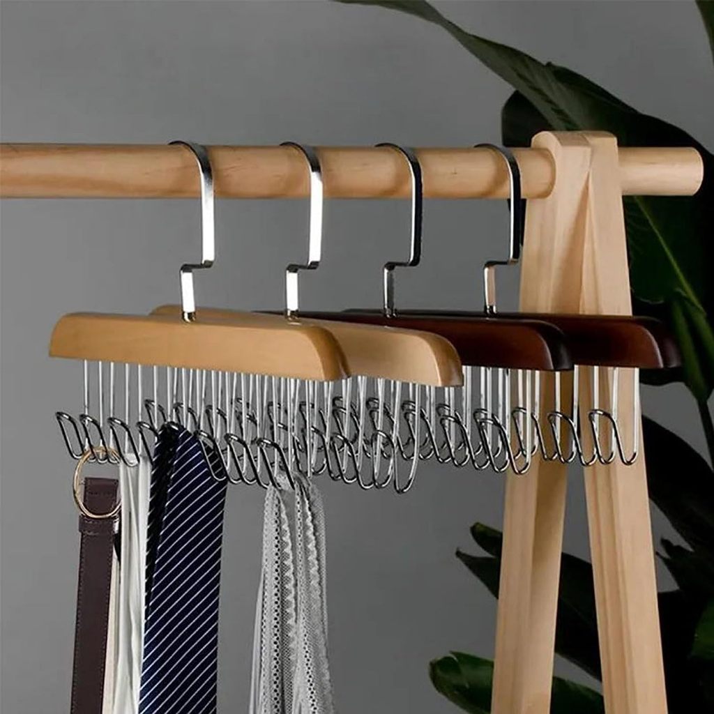 Wooden Hanger Bra Hanger Belt Rack Tie Hat Anti-Slip Bracket Storage ...