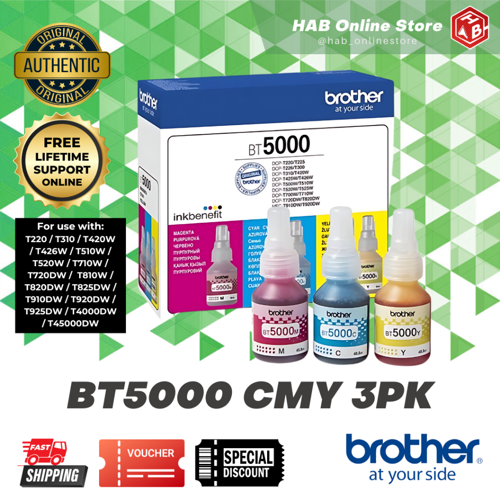 Brother BT5000 CMY 3PK Ink Bottle Refill T420w T520w T720dw T820dw ...
