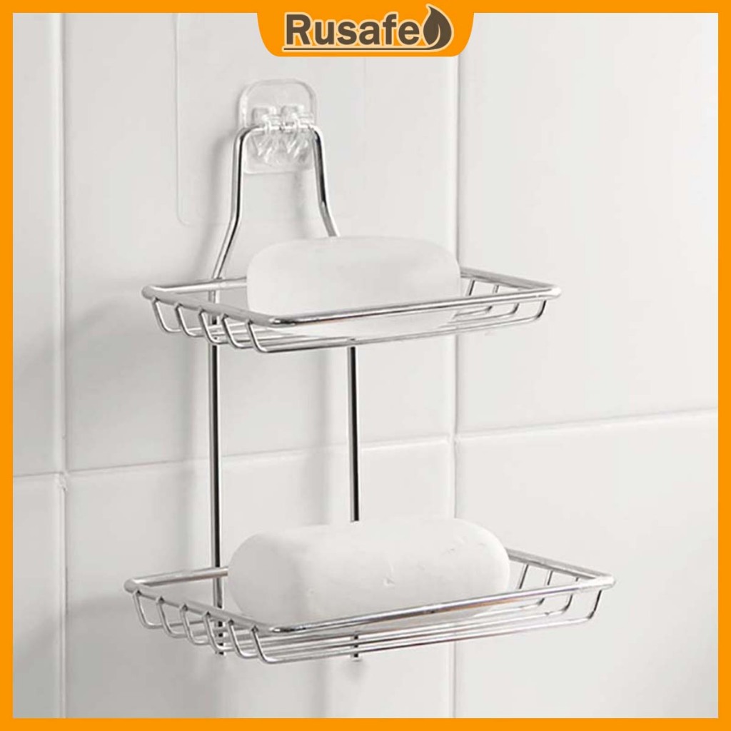 Stainless Steel 2 Layer Soap Dish Rack Soap Box Bathroom Wall Mounted ...