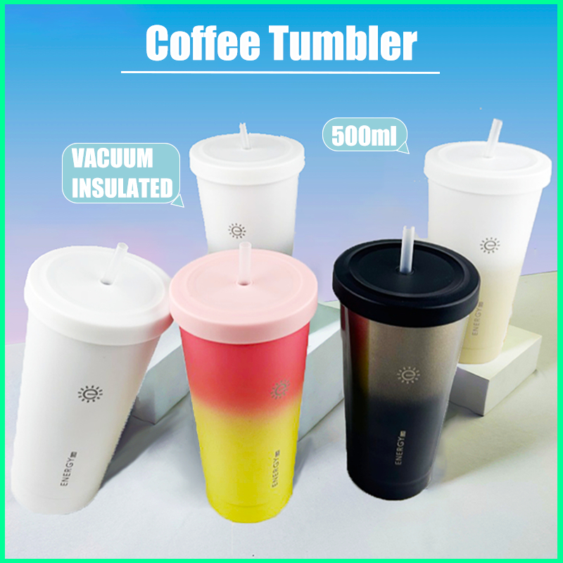 500ml Insulated Tumbler With Straw Portable Water Cup Mountaineering ...