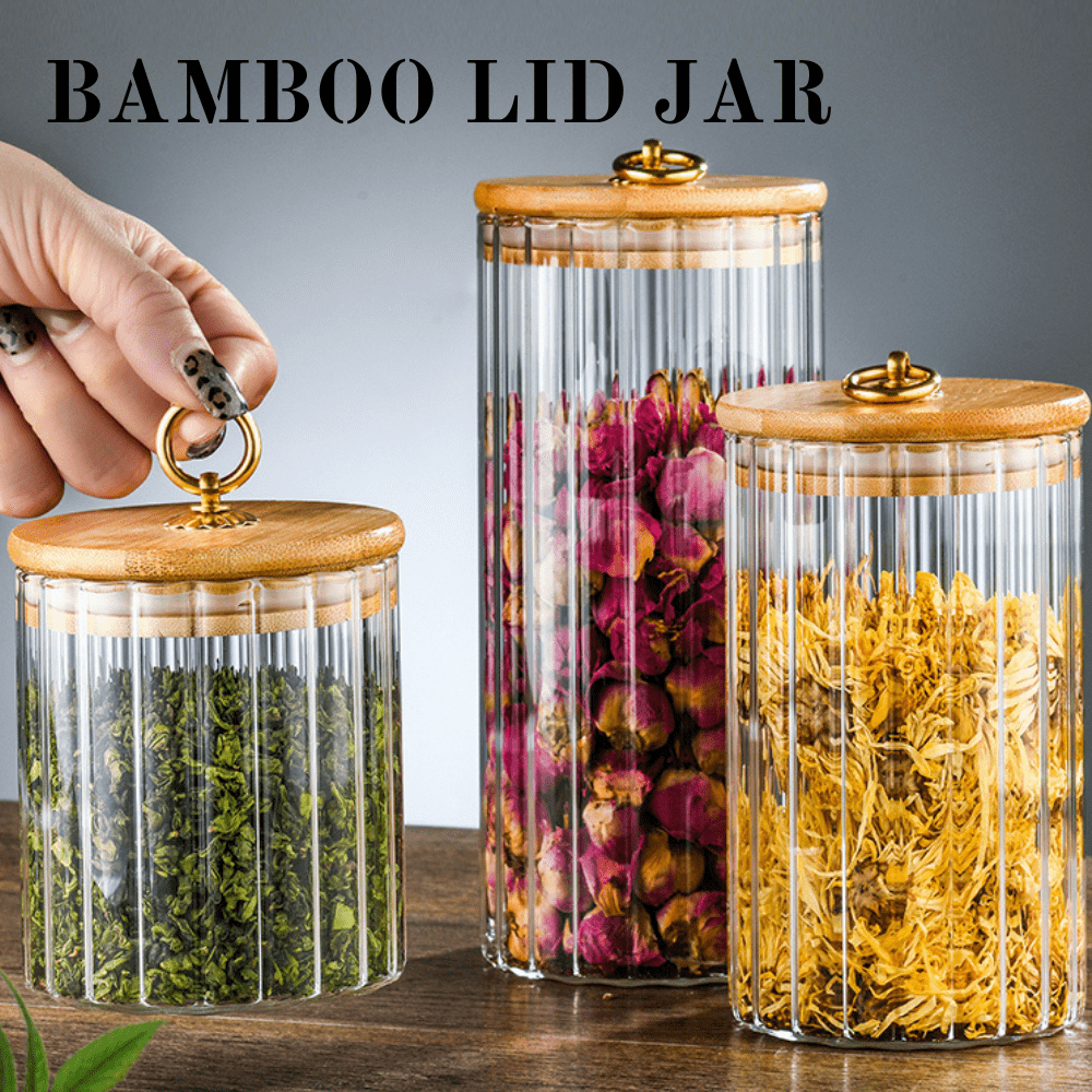 Crystal House Airtight Food Container Bamboo Lid Glass Jar with Metal ...