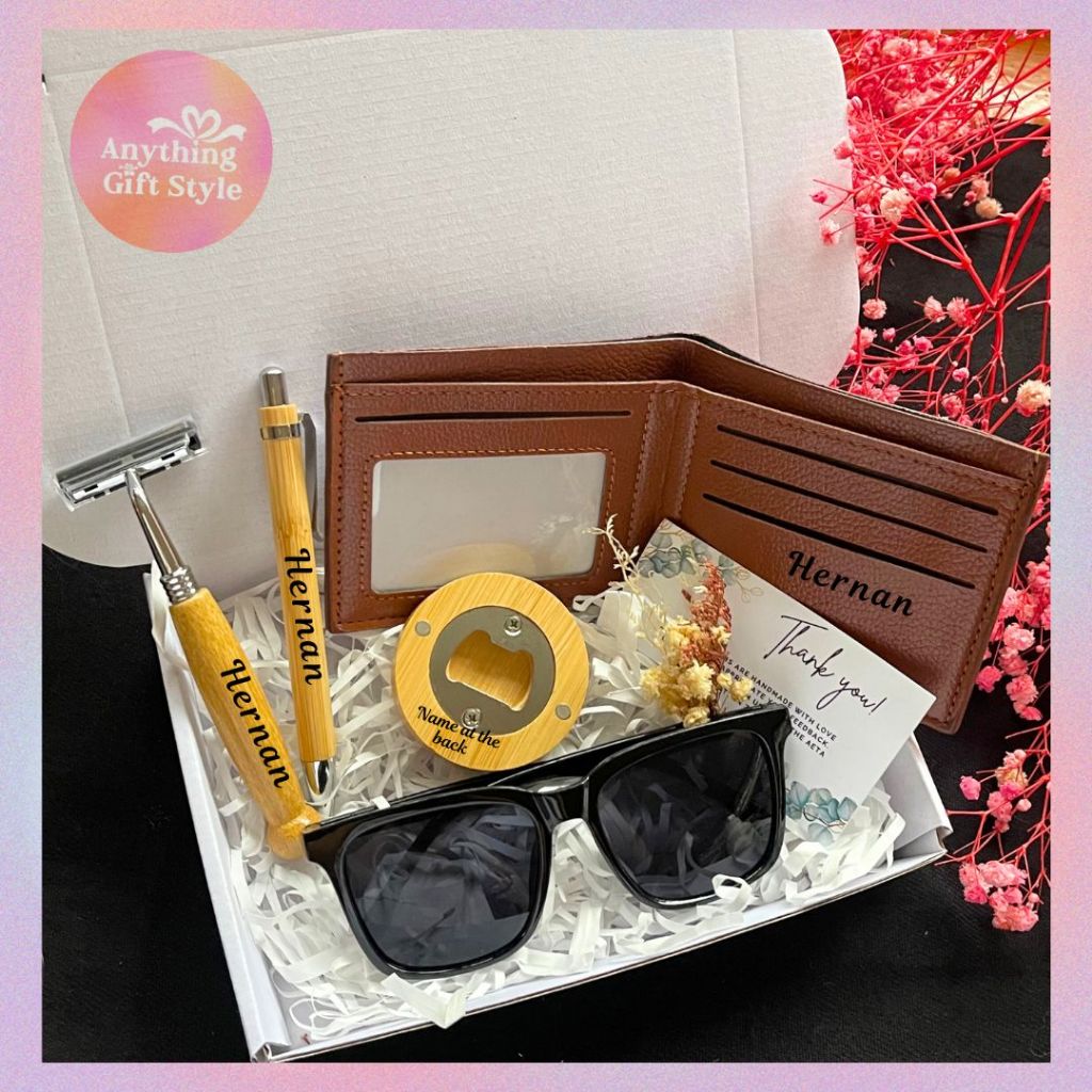 Personalized Gift Box Set Mens Wallet, Sunglass, Razor, Pen, Opener ...