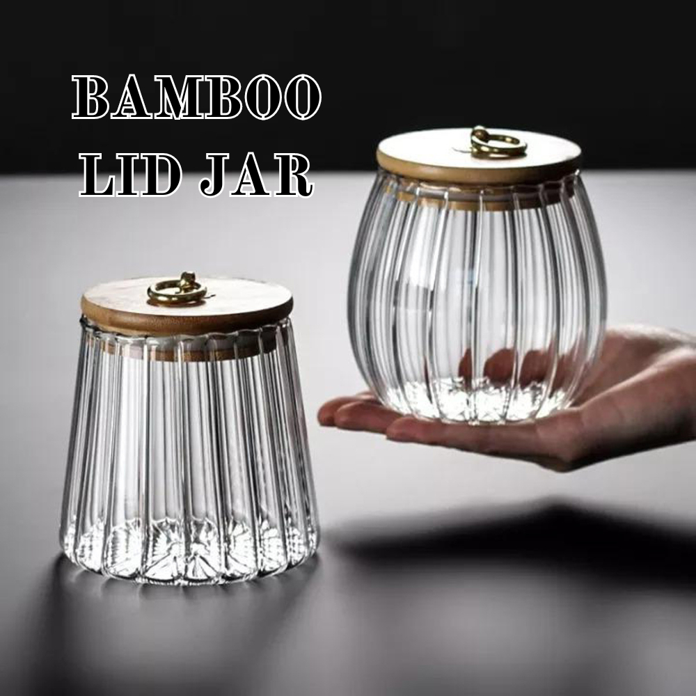 Crystal House Borosilicate Glass Storage Jar with Wooden Bamboo Lid ...