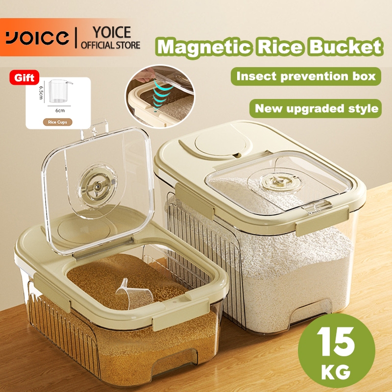 YOICE 5/10/15KG Rice Dispenser Insect-proof Rice Storage Magnetic flip ...
