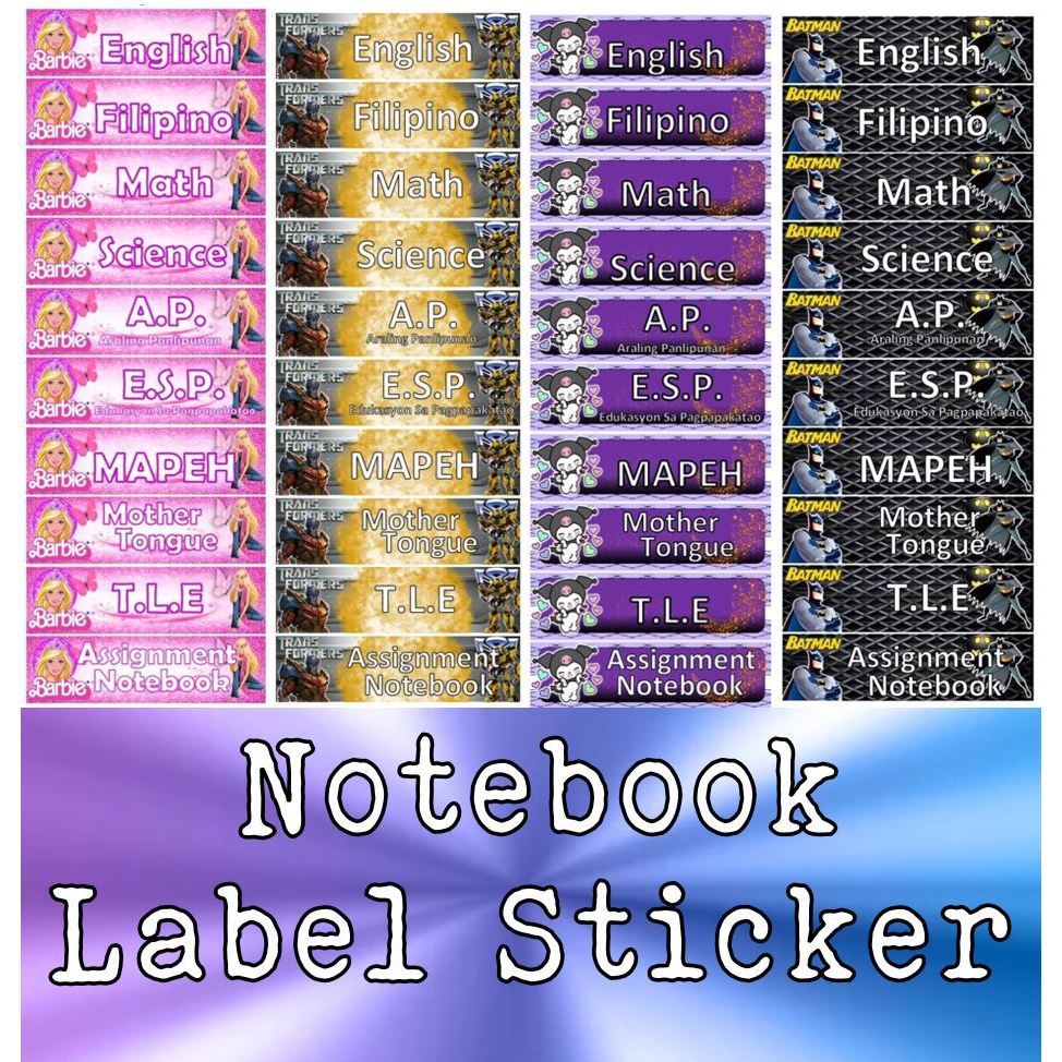 CHARACTER SUBJECT LABEL STICKER NOTEBOOK EASY TO PEEL 5MS / 1.5X4 ...