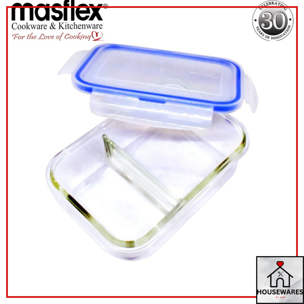 Masflex Rectangular Glass Food Container W/ Division (800ml) | Shopee ...