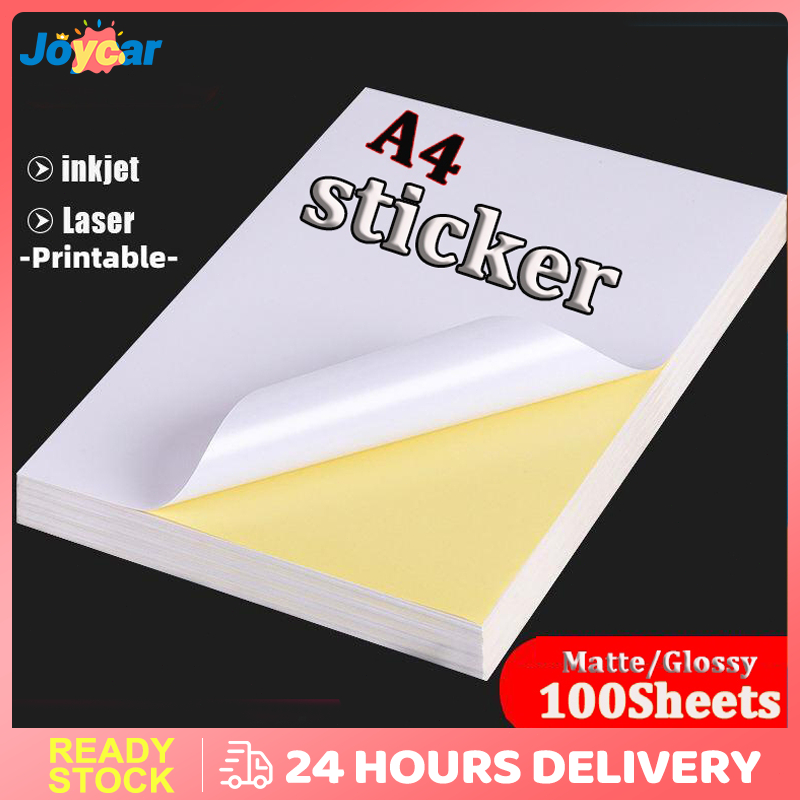 100 Sheets A4 Size Matte Sticker Glossy Paper Waterproof for Printing ...