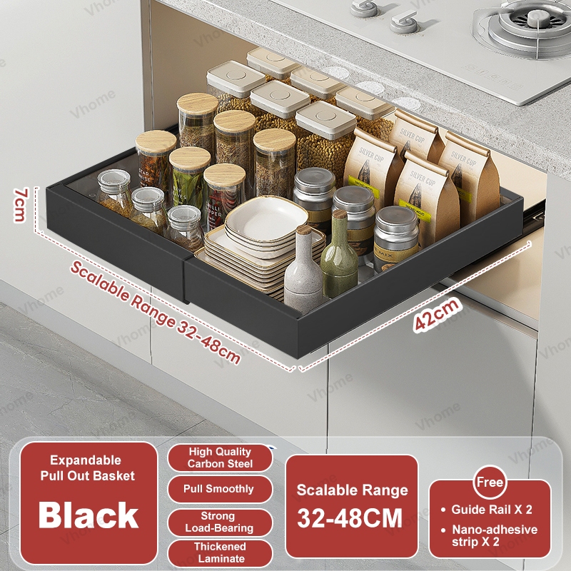 Vhome Expandable and Pull Out Dish Rack Spice Rack For Kitchen Cabinet ...