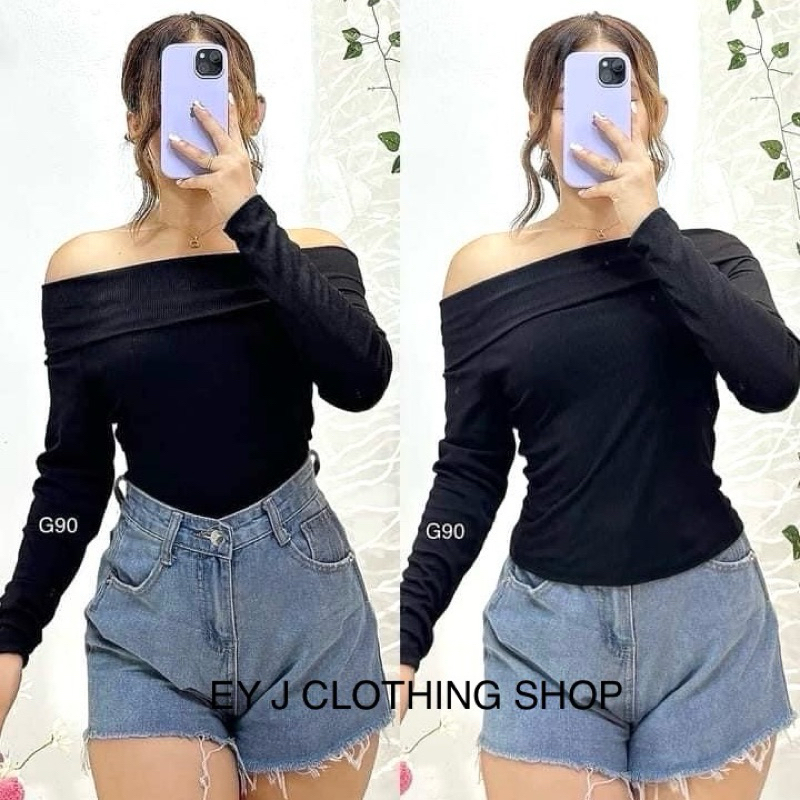 Freya Off Shoulder Long Sleeve Crop Top Plain Casual Womenswear Comfort Lady Knit Shopee Philippines