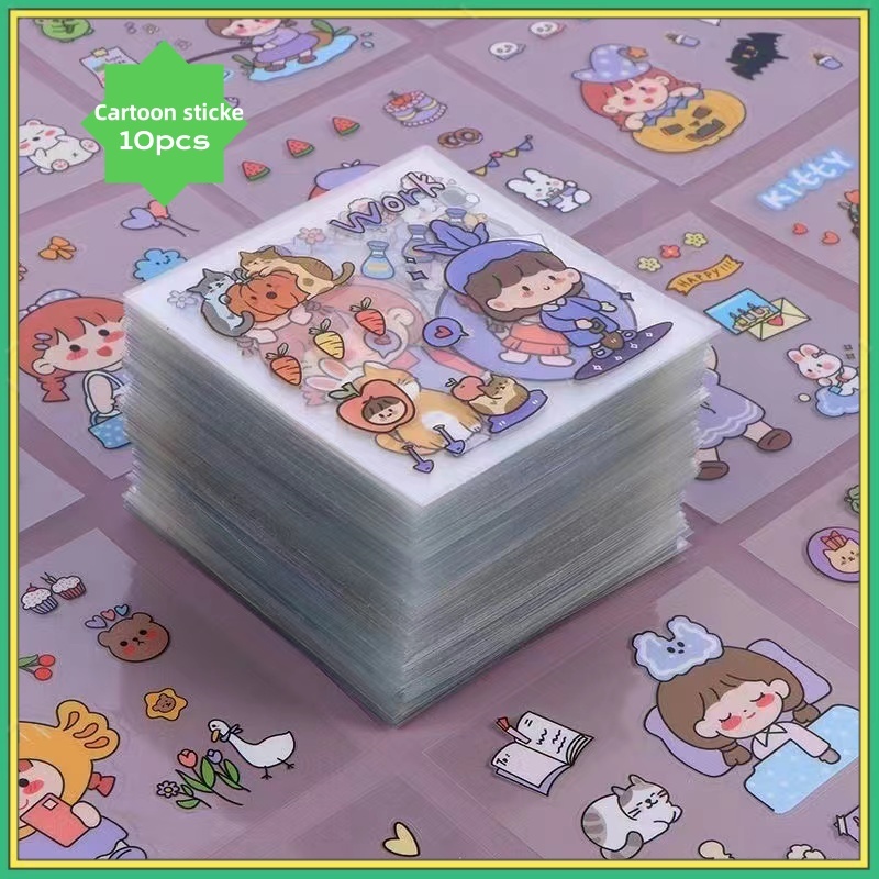 10PCS Cartoon Ins Sticker Cute Waterproof Transparent Sticker Student ...