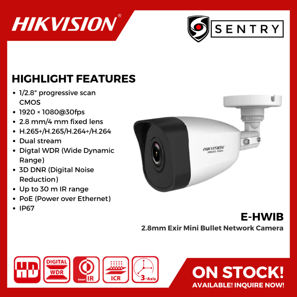 HIKVISION EHWIB 2.8MM HIWATCH Series, 2.8mm Exir Mini Bullet Network
