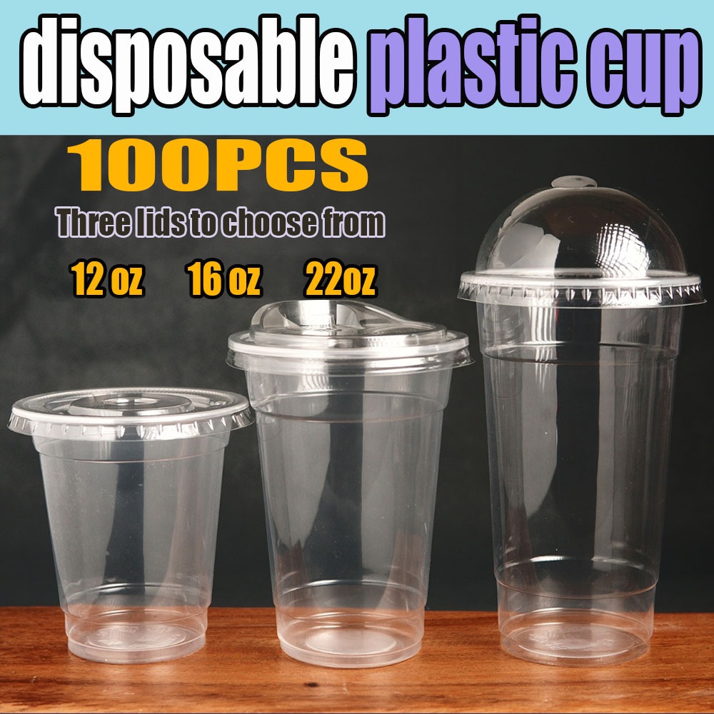 [100pcs]95mm Plastic Y U Milk Tea Cup With Flat/Dome/Strapless Lids Set ...