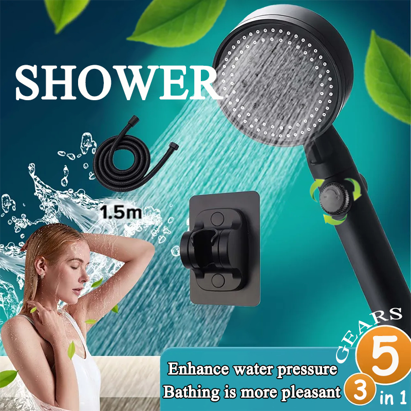 3 in 1 Shower Head Set 5-speed Booster Bathroom Shower Set Handheld ...