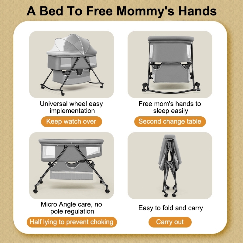 Baby Crib Foldable Portable Cradle Crib Rocker Bed Newborn Multi ...