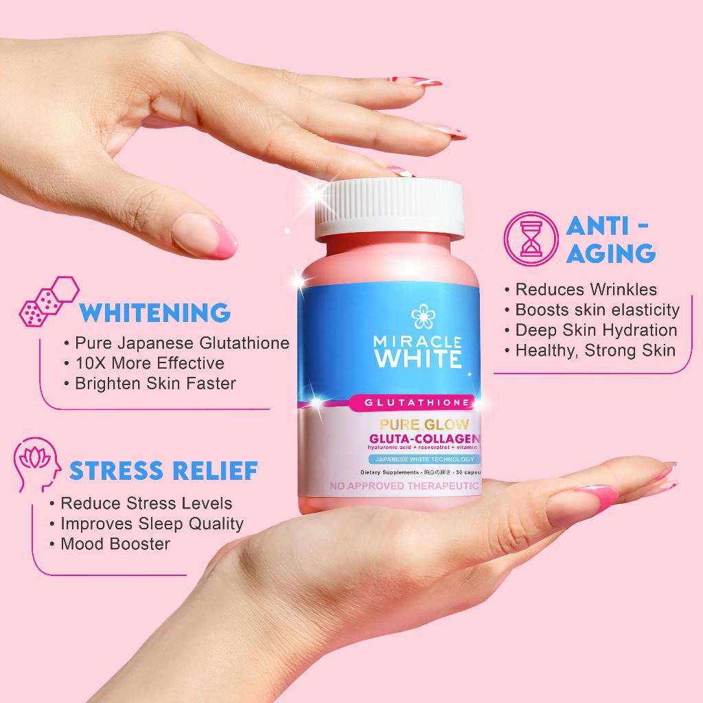 miracle white glutathione fda MIRACLE WHITE Pure Glow GLUTA-COLLAGEN Whitening+Anti-Aging Supplements -  Made in Japan