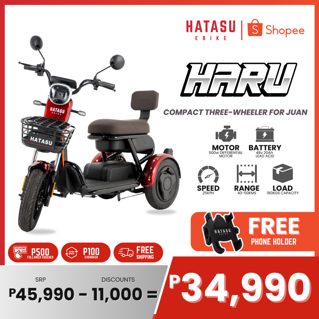 HATASU HARU Three-Wheeler with 48V 20AH Rechargeable Battery | Shopee ...