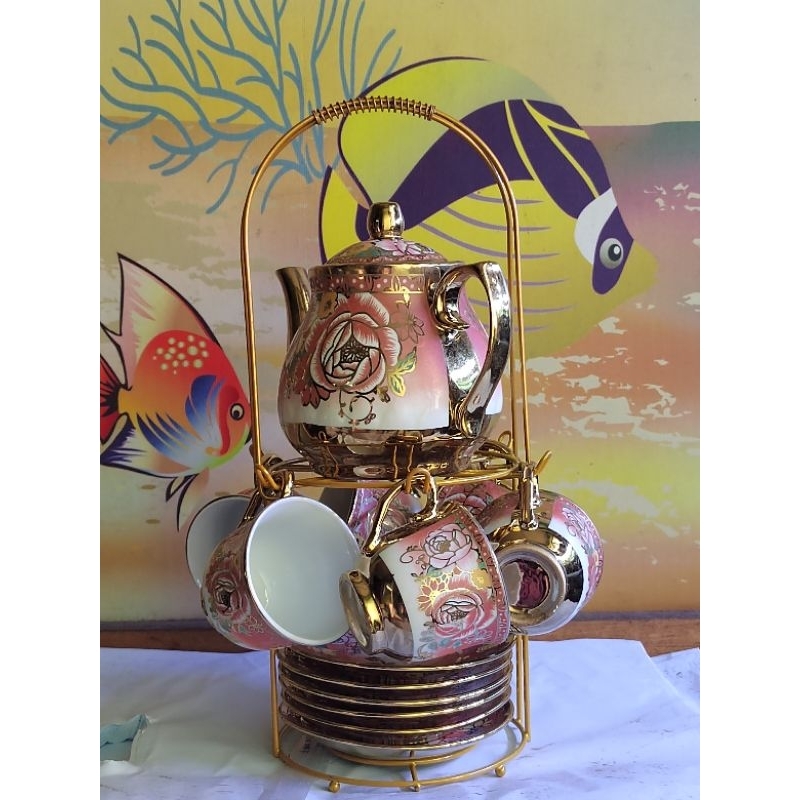 European ceramic tea cup and saucer. 13set 75ml each cup 400ml pot ...