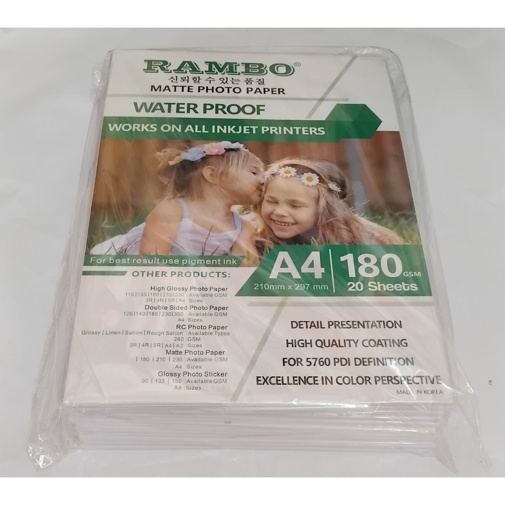 Rambo matte photo paper(A4,180gsm/210gsm,20sheets | Shopee Philippines