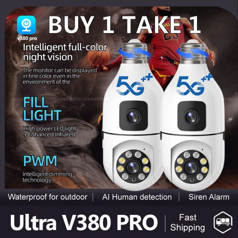 Dual Lens V380 Pro CCTV Bulb Camera NO WIFI Needed 5G Phone Outdoor ...
