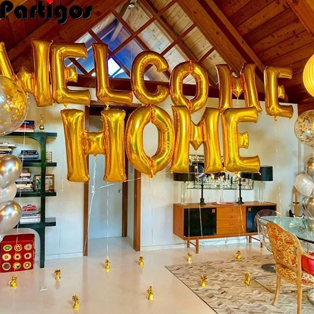 Welcome Home Deko-Set – 28 Teile Mit Folienballons, Latexballons Und Banner – Gold & Weiß – Für Einweihung, Heimkehr, Baby-Party & Mehr