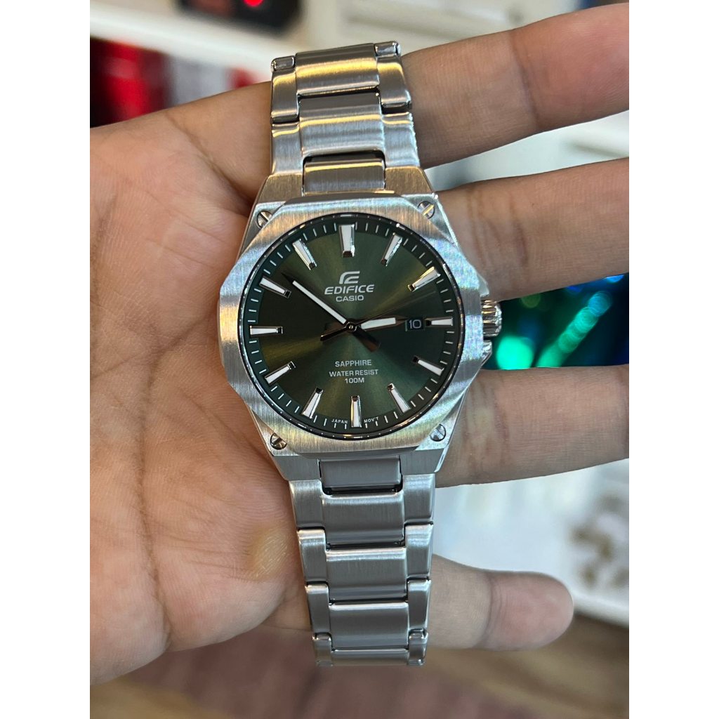 ORIGINAL CASIO EDIFICE Analog Green Dial Sapphire Glass Stainless Steel ...