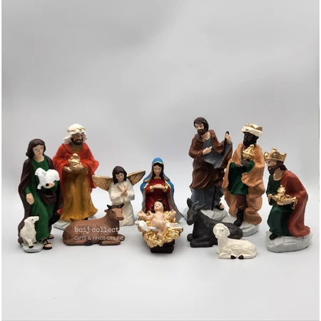 11 Piece Maryam Nativity Set, White and Gold, Antique Silver with Gold, Multicolored Height: 6.5 in