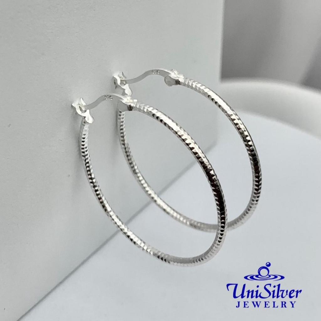 Unisilver 925 Sterling Silver Sparkling Hoops Earrings 28mmx30mm ...
