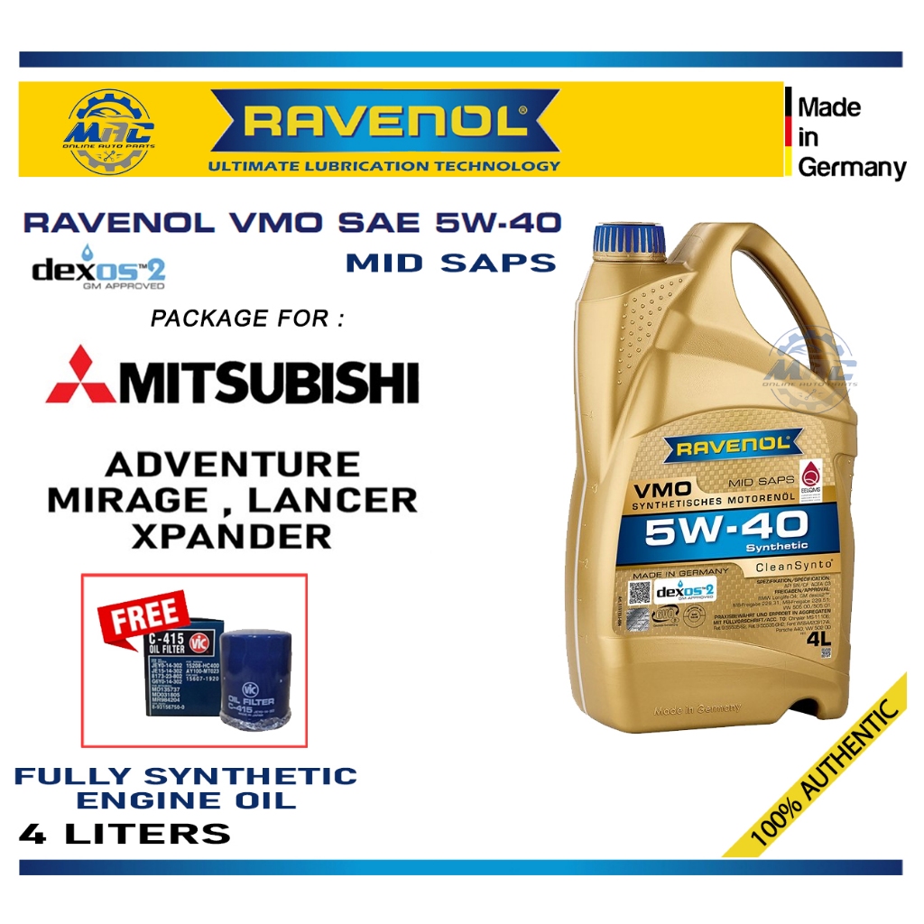RAVENOL VMO 5W40 DEXOS 2 ENGINE OIL 4 Liters PACKAGE FOR MITSUBISHI ...