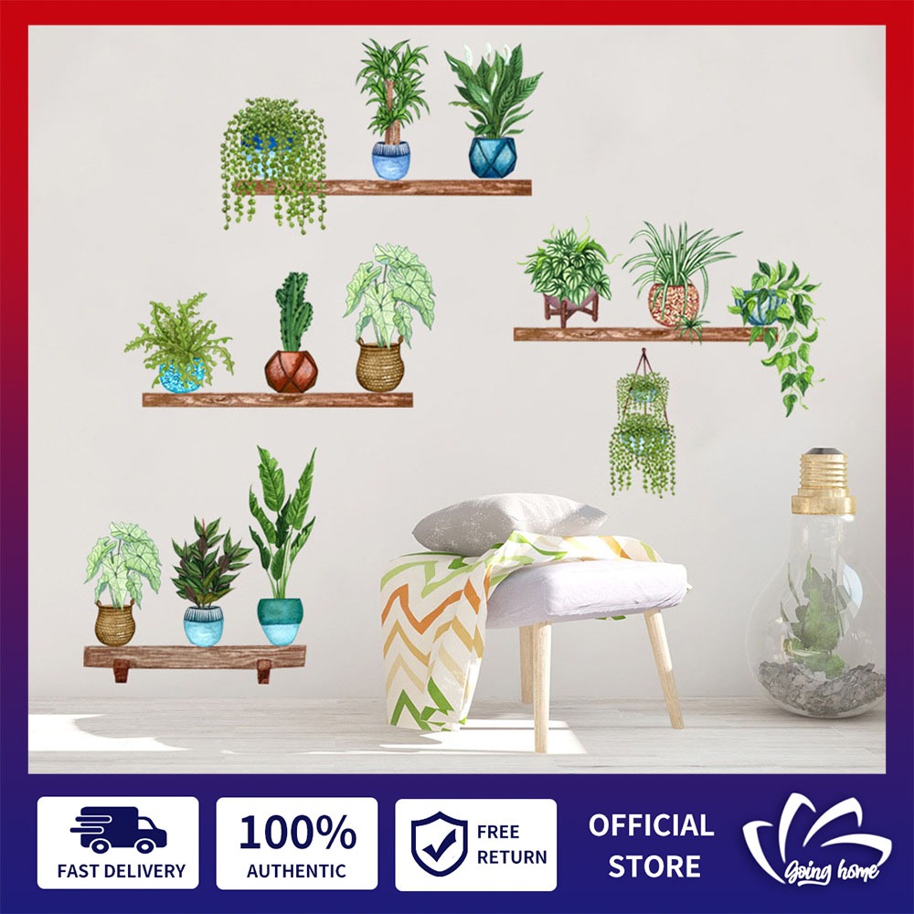 Green Pot Plants Leaves Wall Stickers for Bedroom Green Leaf Wallpapers
