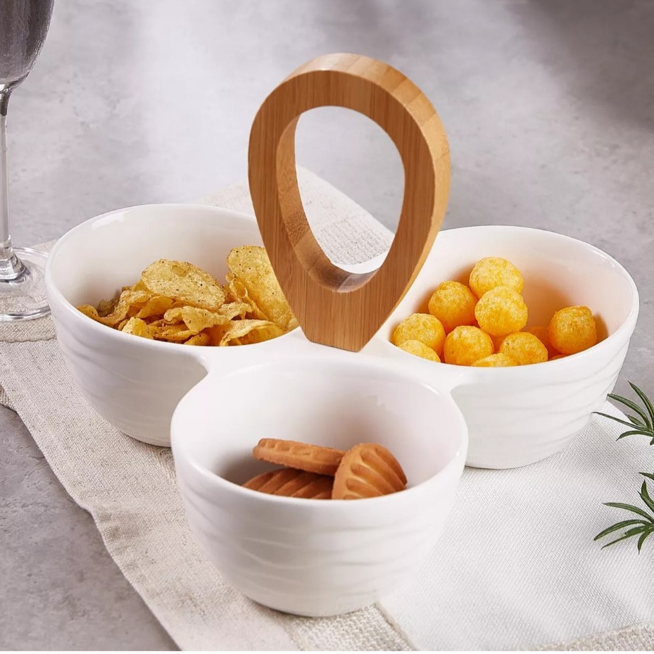 Dinnerware 3-Bowl Condiment Holder with Bamboo Holder | Shopee Philippines