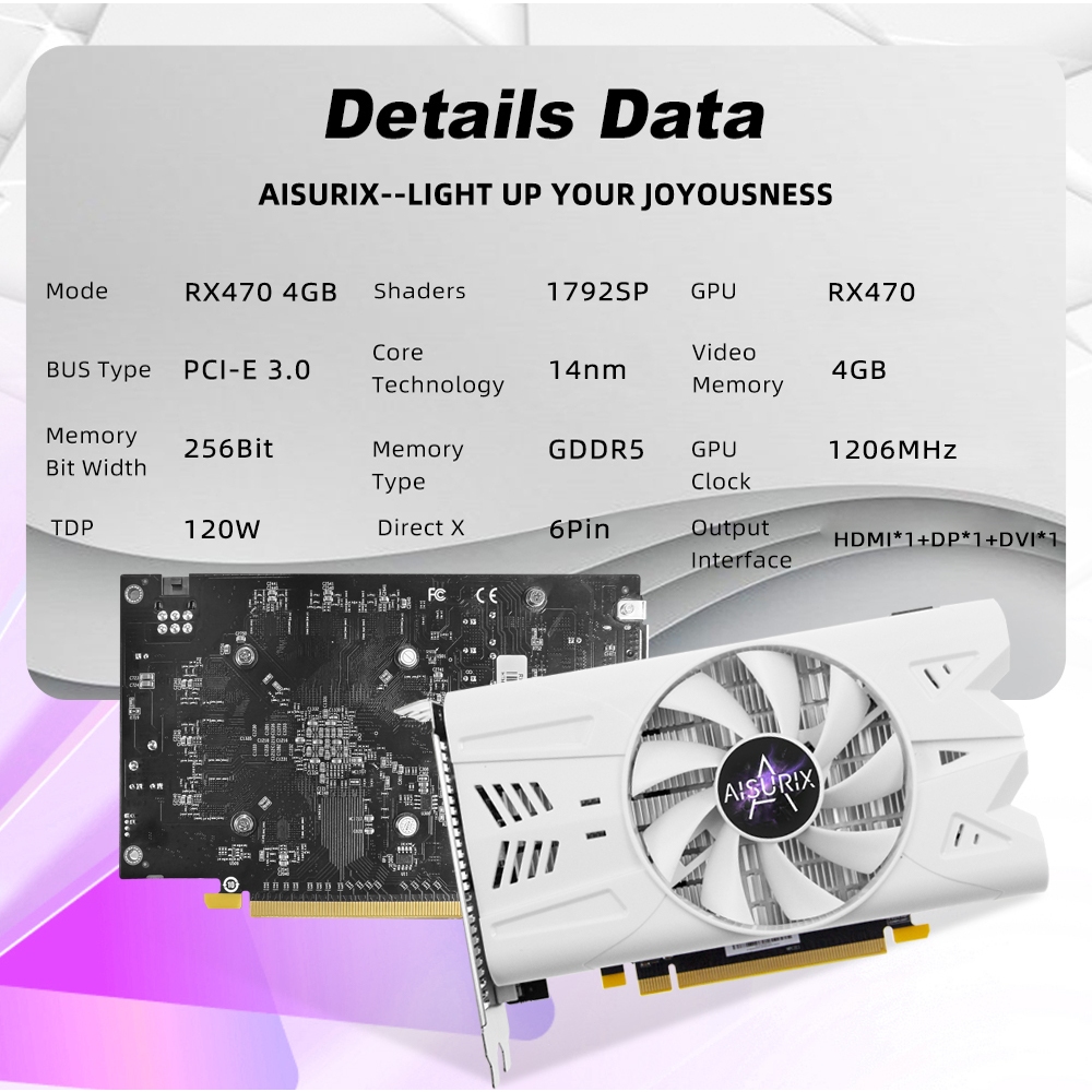 AISURIX RX470 4GB Graphics Card Computer GDDR5 256Bit GPU AMD Video ...