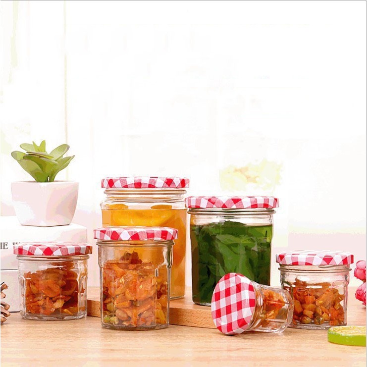 Glass Food Storage Jar for Honey Jam Wide Mouth Glass Storage Canned ...