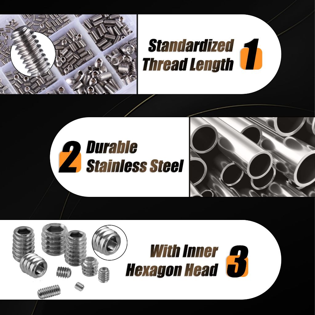 220pcs Internal Hex Headless Screw Set 304 Stainless Steel Hex Grub ...