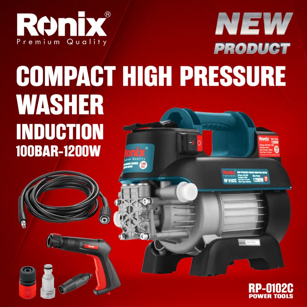 Ronix RP-0102c High Pressure Washer 100bar Induction Motor 1200W Max Water Flow 5.5L/Min Portable Car Pressure Washer