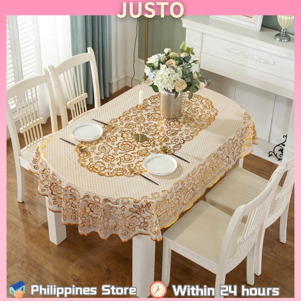 6-8 Seaters Table cloth Table Cover Waterproof Gold Oval PVC Table ...