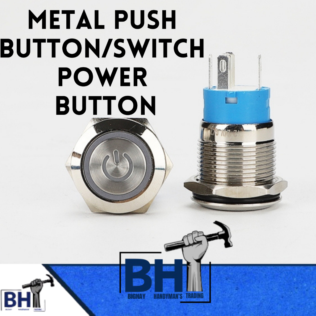 DC Metal Push & Switch Power Button 12mm/16mm/19mm12VWaterproof Flat ...